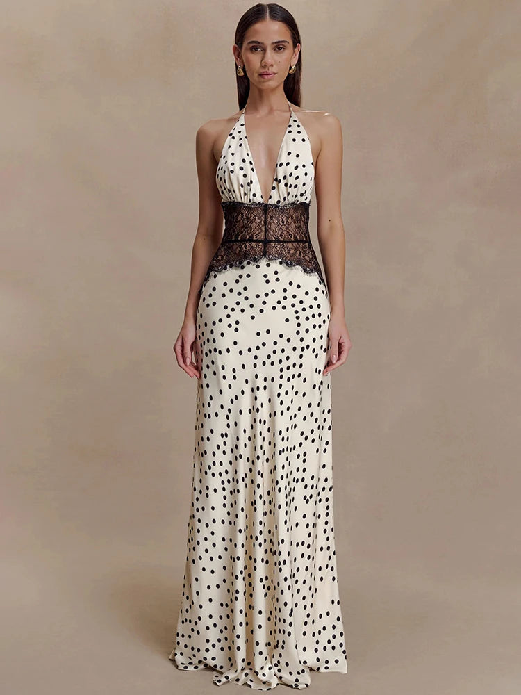 Women’s Mozision Polka Dot Backless Sexy Maxi Dress.