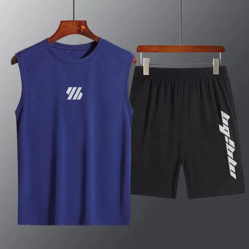 2 Pcs/Set Sports Set Men's Suit Running Vest+Sport Shorts Jogging.