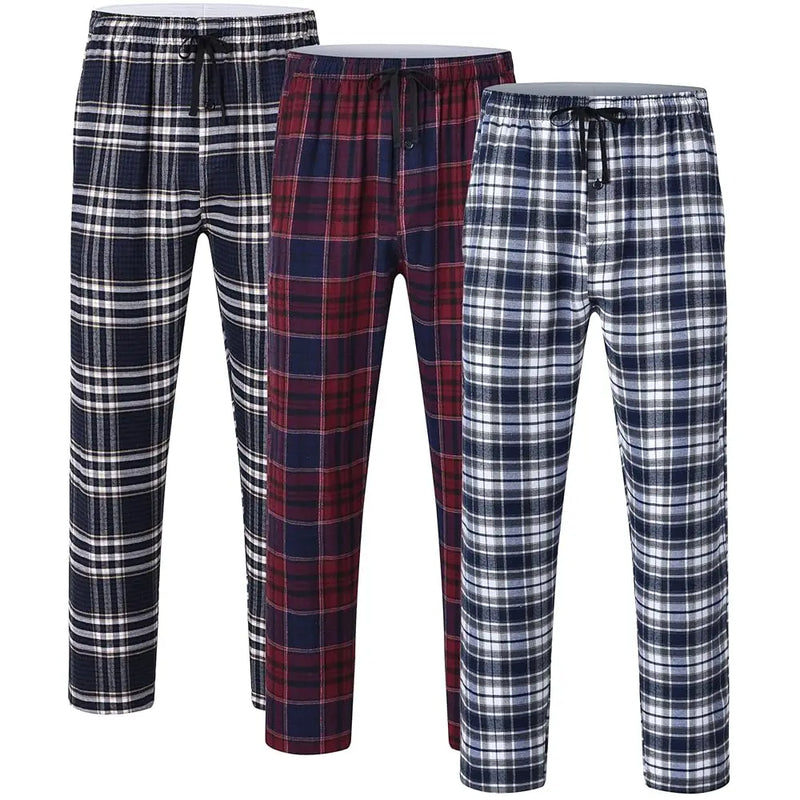 3Pcs Men's Plaid Pajama Sleeping Pants.