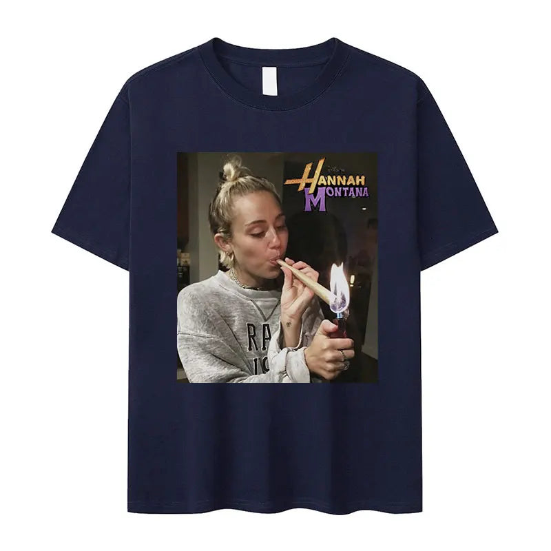 Miley Cyrus Funny Smoking T Shirt Hannah Montana Aesthetic Vintage T-shirt Men Women.
