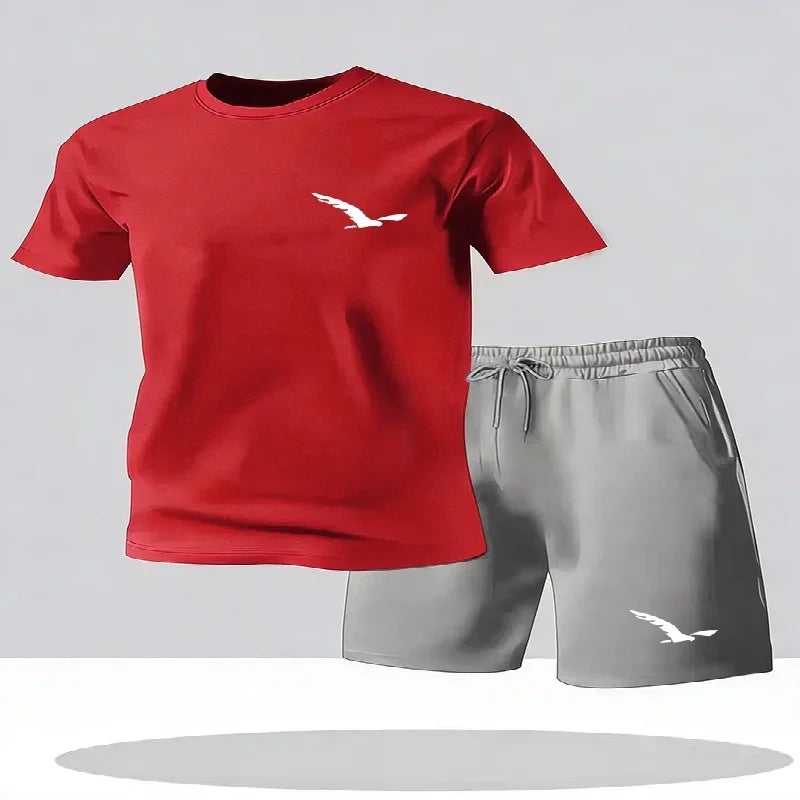 Summer Men's New Fashionable Sportswear Round Neck Short Sleeved Shorts.