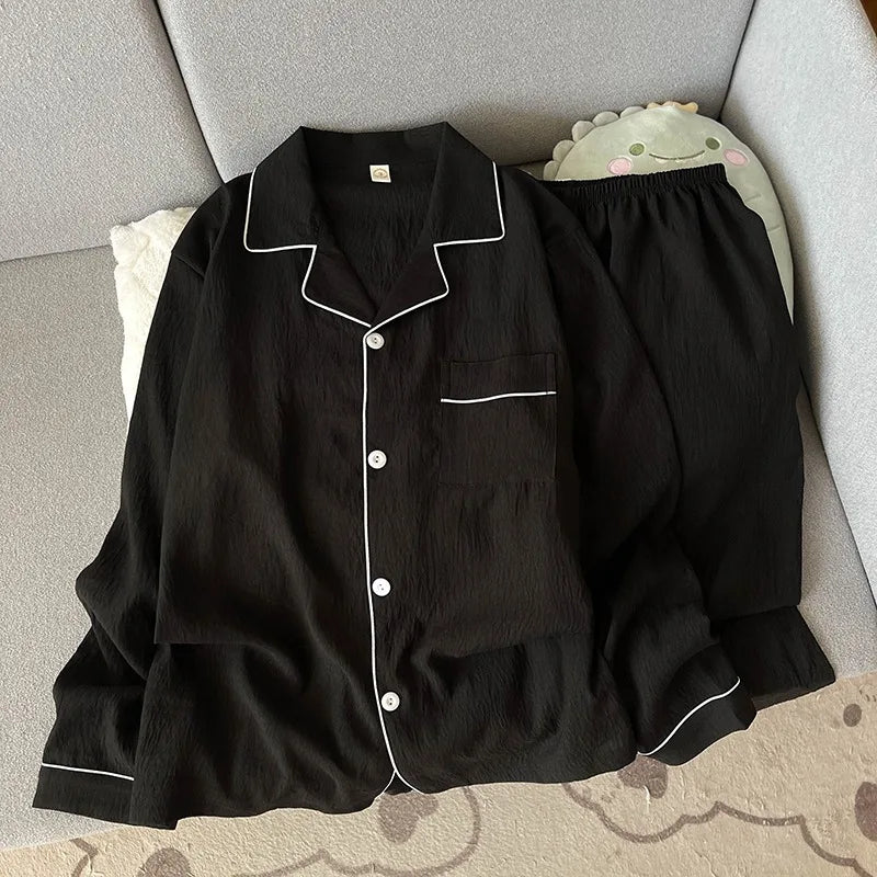 Men's Pajamas Set Plus Size Lapel Neck Long Sleeve.
