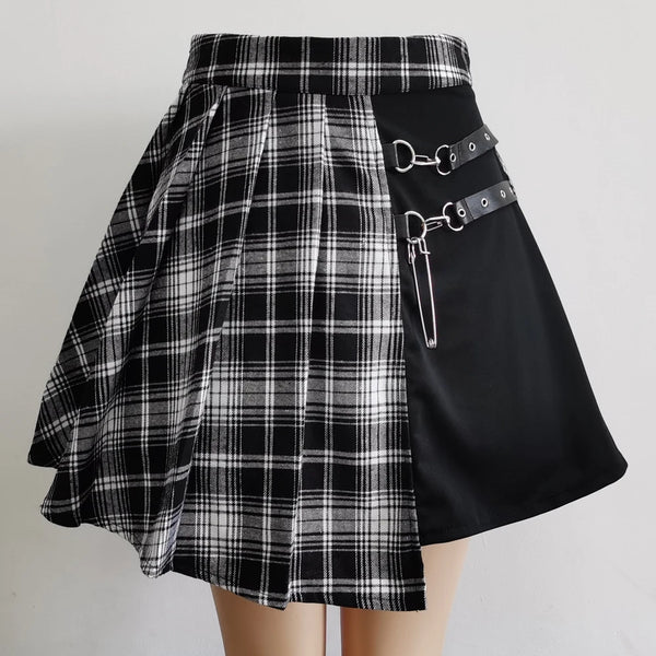 Gothic Sweet Women Pleated Skirt Fashion Plaid Mini High Waist Chic Skirt.
