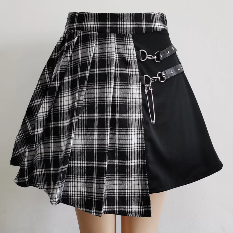 Gothic Sweet Women Pleated Skirt Fashion Plaid Mini High Waist Chic Skirt.