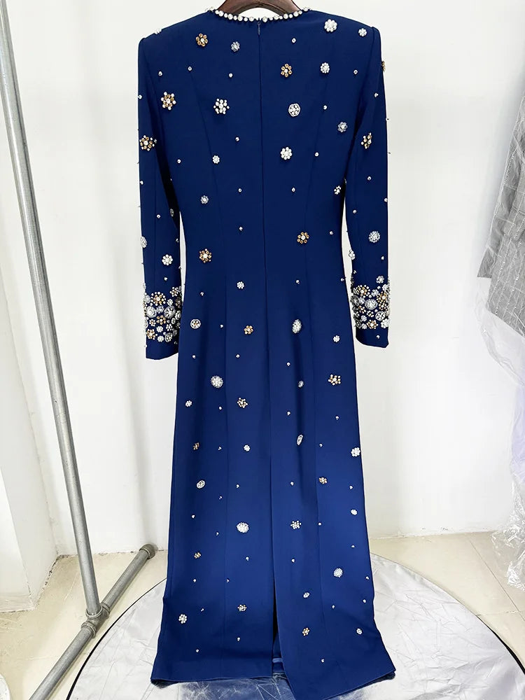 Women's Formal Long Sleeve Luxurious Beaded Long Maxi Dress.