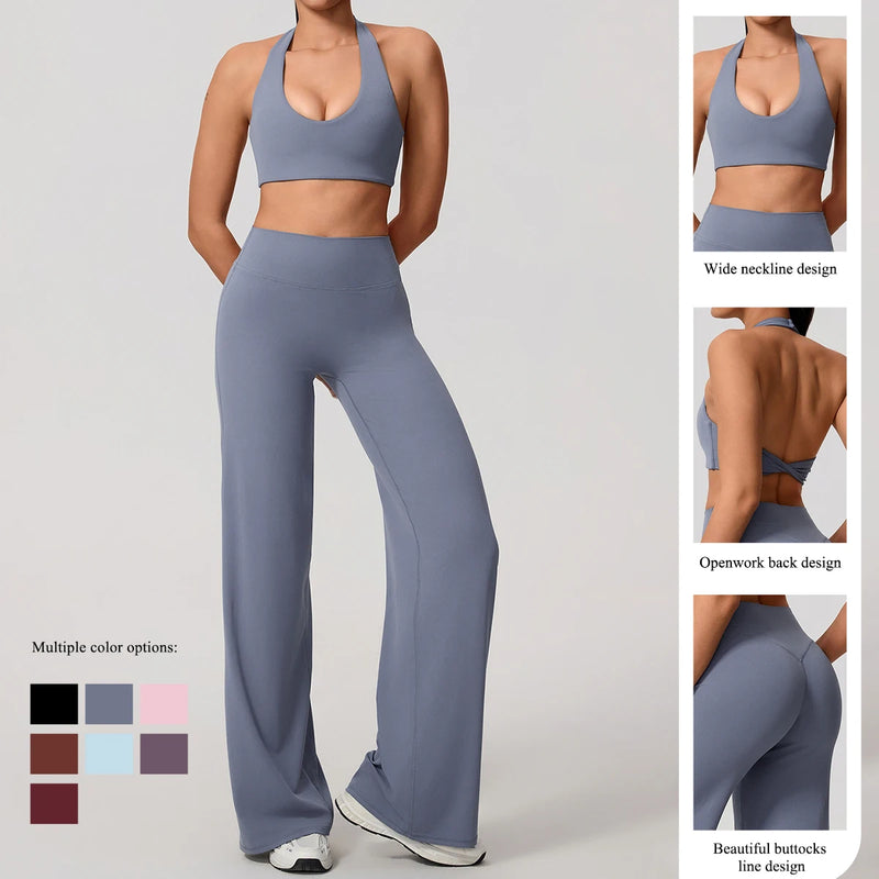 2Pcs Women's Quick-Dry Sports Set U-Neck Sports Bra Sleeveless Yoga.