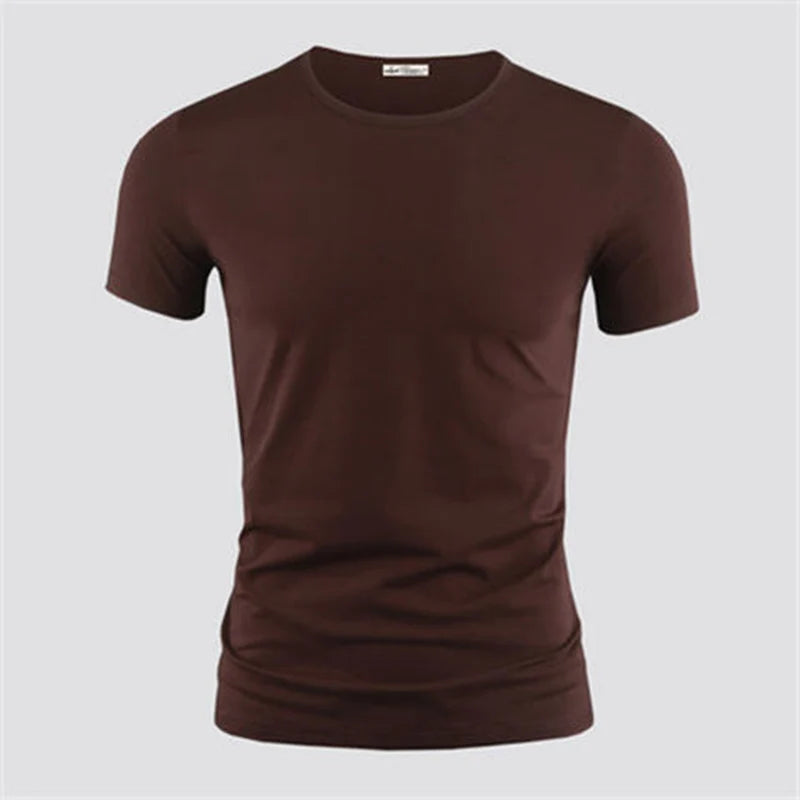 Men's T Shirt Pure Color V Collar Short Sleeved Tops Tees Men T-Shirt Black Tights.