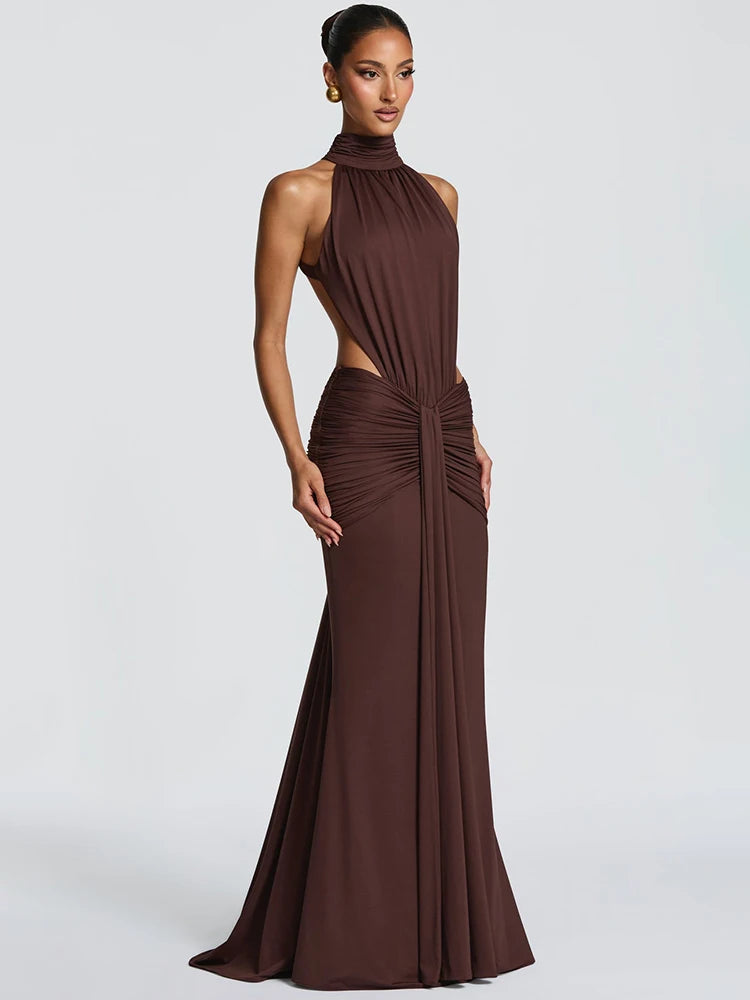 Mozision Turtleneck Backless Sexy Maxi Dress Women.