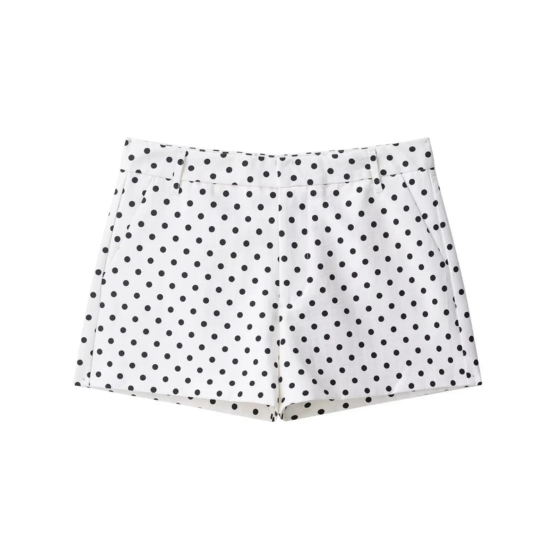 Polka Dot Shorts Sets For Women Trend Outfits Long Sleeve Zipper Turtleneck Jacket Coat Spring Woman Elegant 2 Piece.