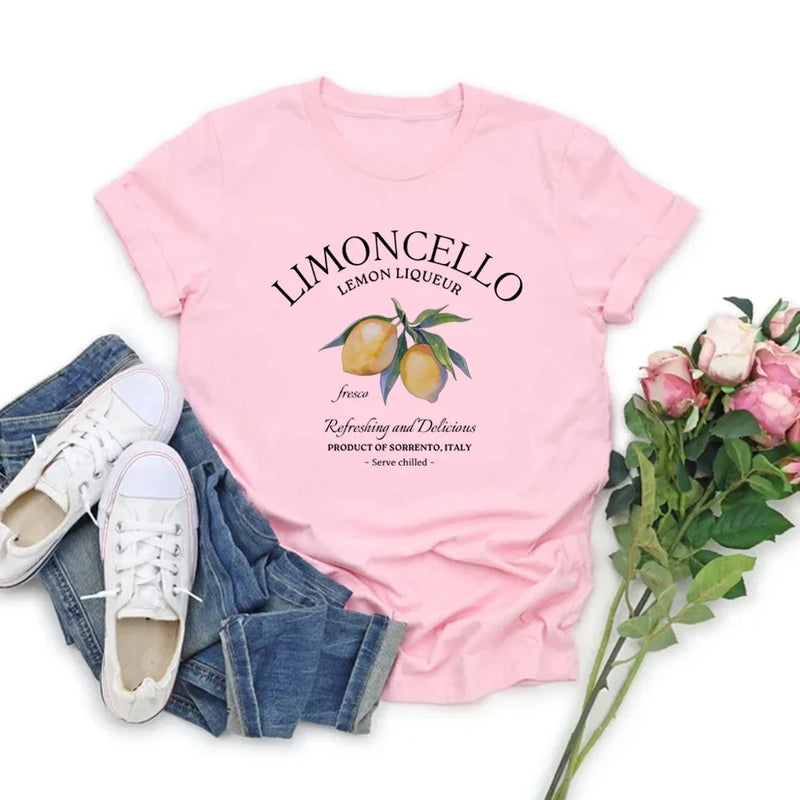 Limoncello T-Shirt Italy Lemons T-shirt Women Short Sleeve O-neck.