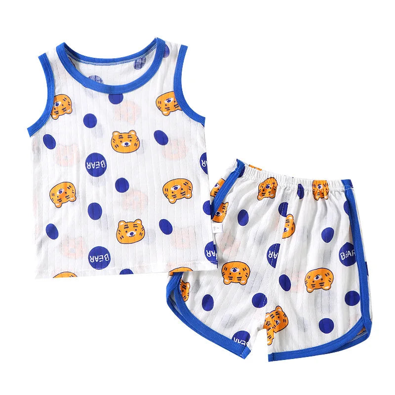 Kids Sleeveless Set Summer Cotton Girls' Shorts Pajamas Korean Style Boys.