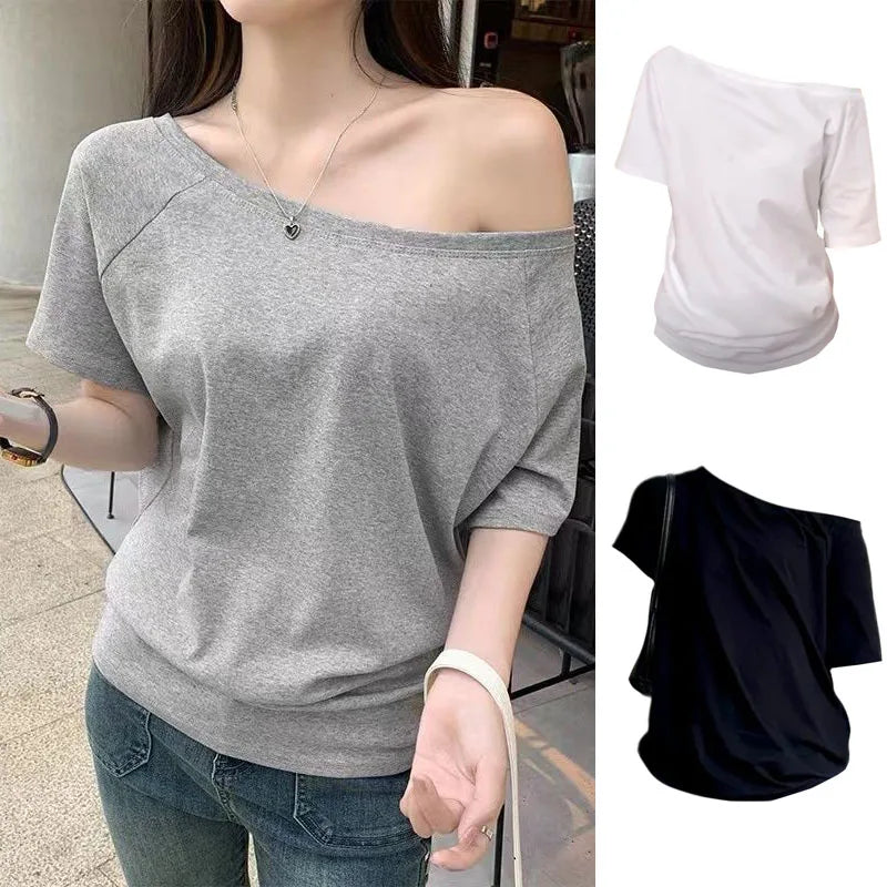 1pcs Summer Women Basic Model Solid Color T-Shirt Lady Short-Sleeved.