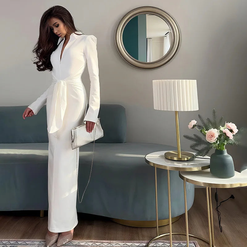 Women’s V Neck Long Sleeve Maxi Dresses Party Slim Commute Long Dress.