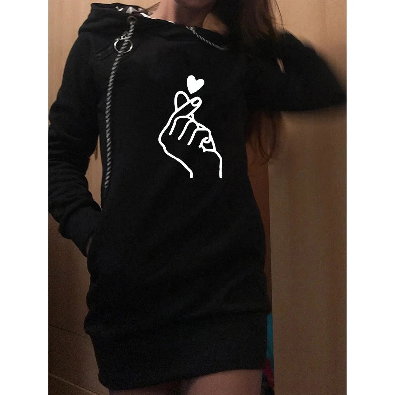 Women Sweater Dress Long Sleeve Hoodie Dress.