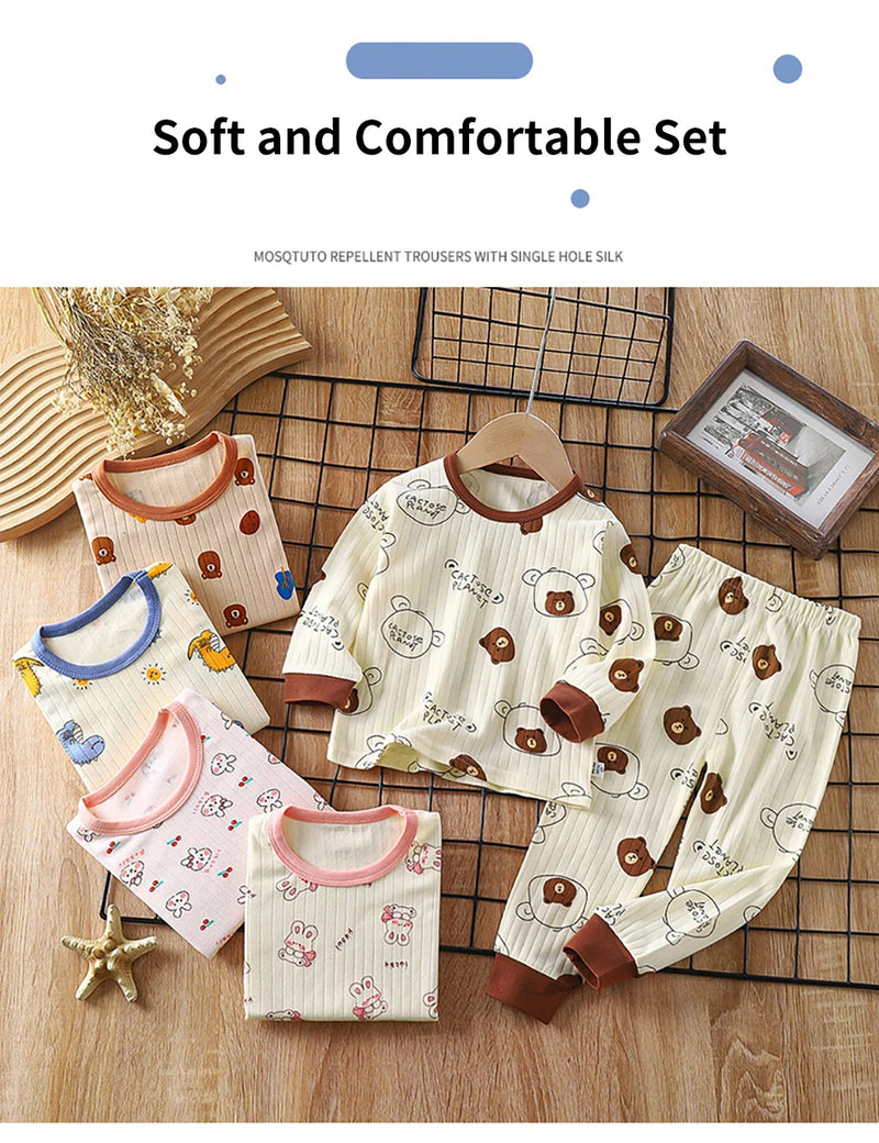 Kids Casual Autumn Long Sleeve Pajamas Set Boys and Girls.