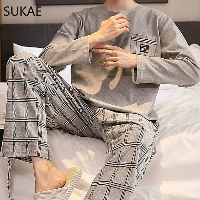 Sporty Pajama Set for Men Autumn Winter New Soft Cotton Pijama.
