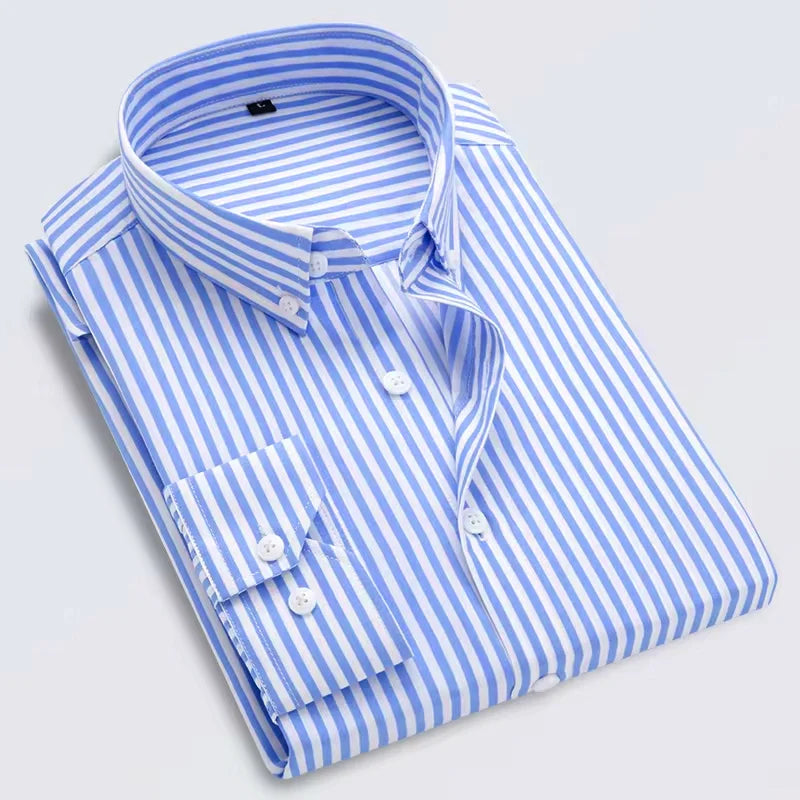 Men's Striped Shirt Solid Casual Long Sleeve Slim Fit Korean Edition Business.