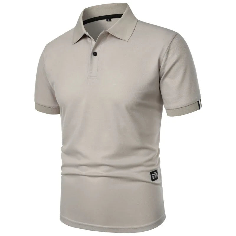 Solid Color Polo Shirt Men's Short Sleeve Button Tshirts Lapel Lightweight.