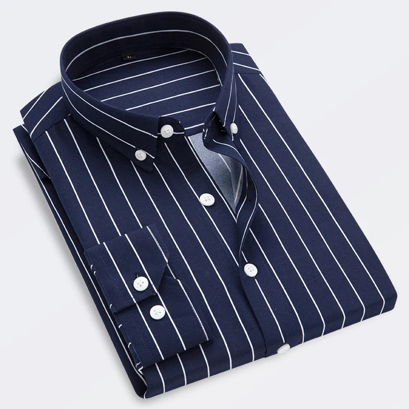 Men's Striped Shirt Solid Casual Long Sleeve Slim Fit Korean Edition Business.