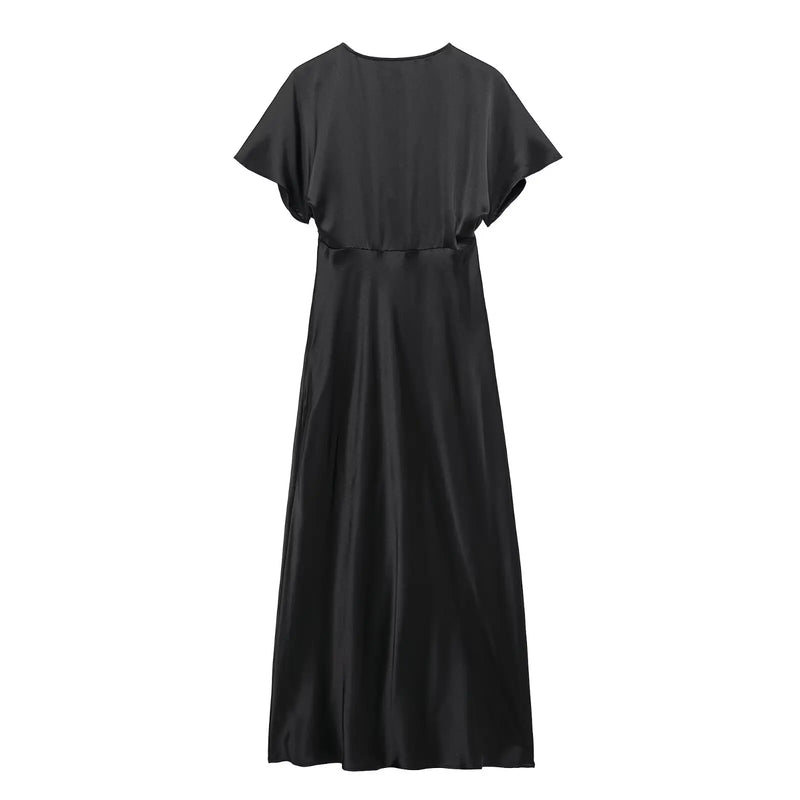 Women’s Sexy V Neck Satin Long Dress.
