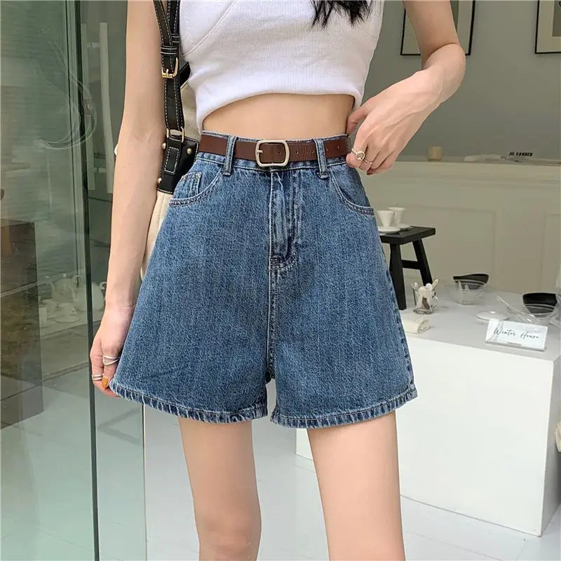 Casual Blue Denim Shorts for Women Stylish Streetwear Loose Comfortable.