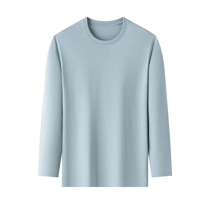 Men's Solid Color Round Neck Cotton Long Sleeved T-shirt.