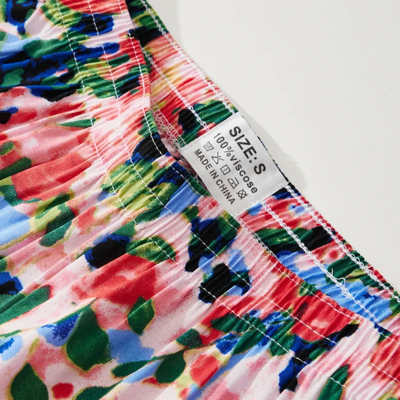 Women's Summer Shorts Floral Checkered Viscose Loose Home Shorts.