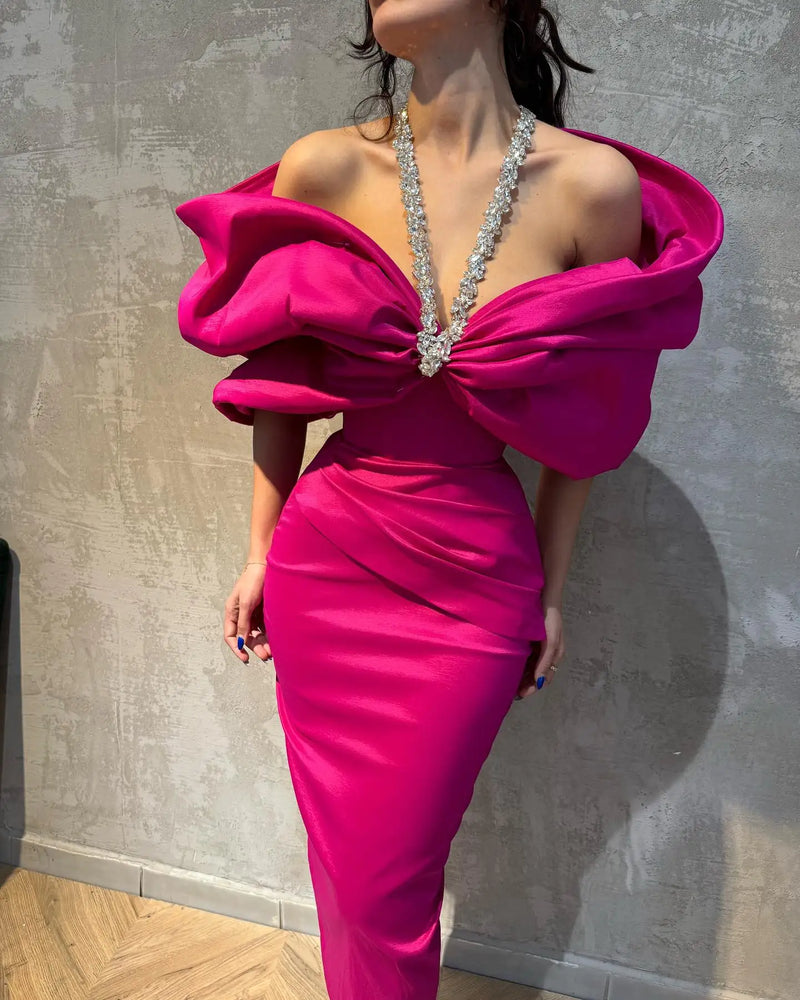 Red Black Women Sexy Halter Off the Shoulder Crystal Ruffles Bodycon Long Bandage Dress.