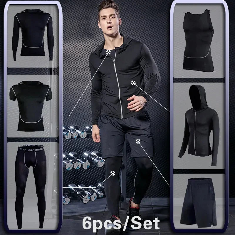 Men's Gym Training Fitness Sportswear Tights Slim Clothes Running Workout.