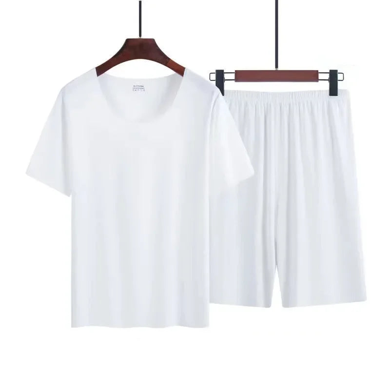 Men's two-piece ice silk pajamas Loungewear.