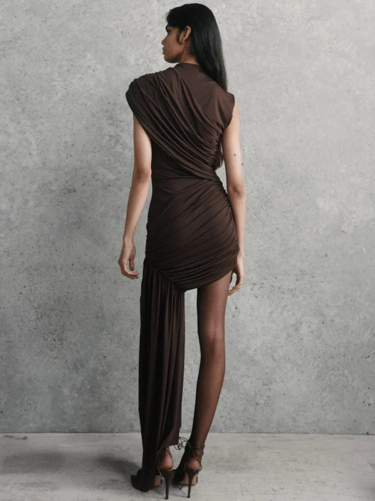 Mozision Irregular Draped Ruched Sexy Mini Dress For Women.