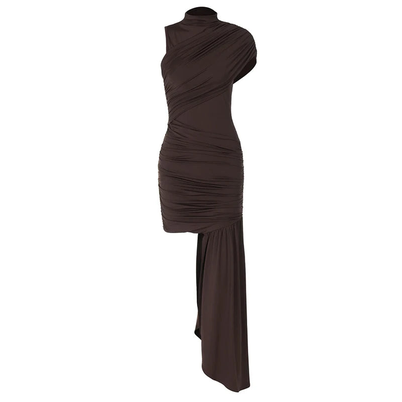 Mozision Irregular Draped Ruched Sexy Mini Dress For Women.