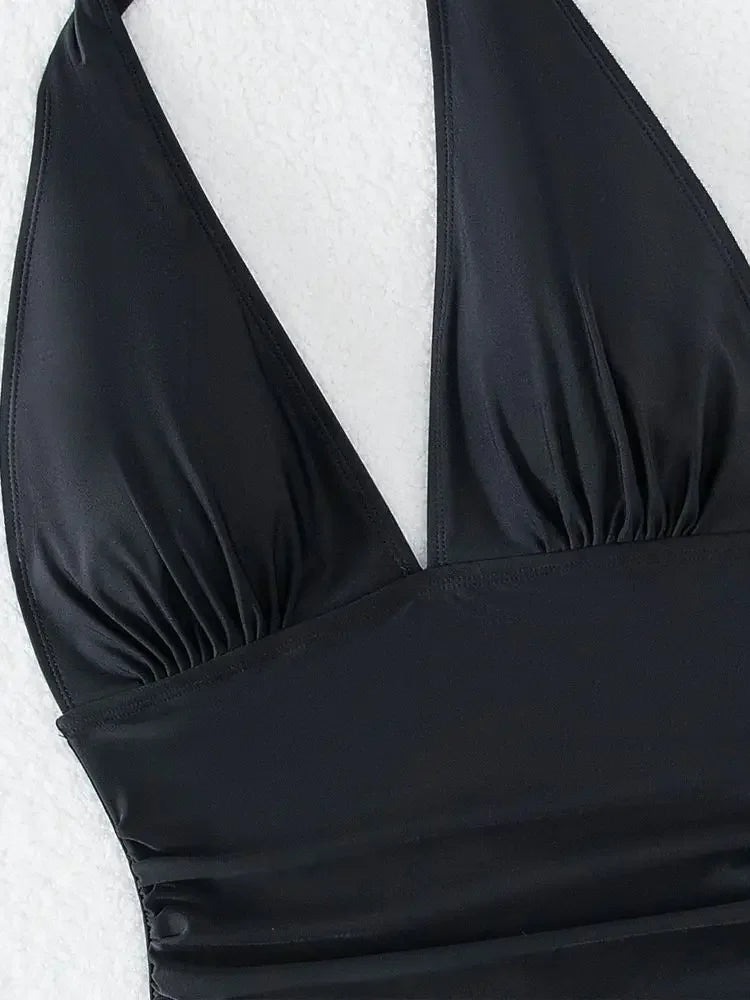 Vigorashely Sexy Solid Halter Tied Swimwear Women V Neck Push UP High.