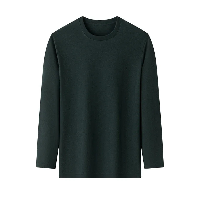Men's Solid Color Round Neck Cotton Long Sleeved T-shirt.