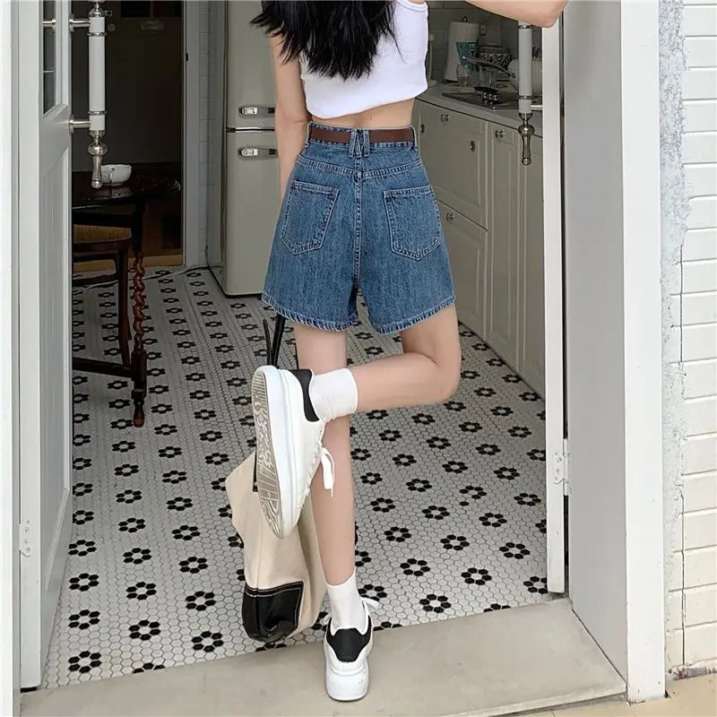 Casual Blue Denim Shorts for Women Stylish Streetwear Loose Comfortable.