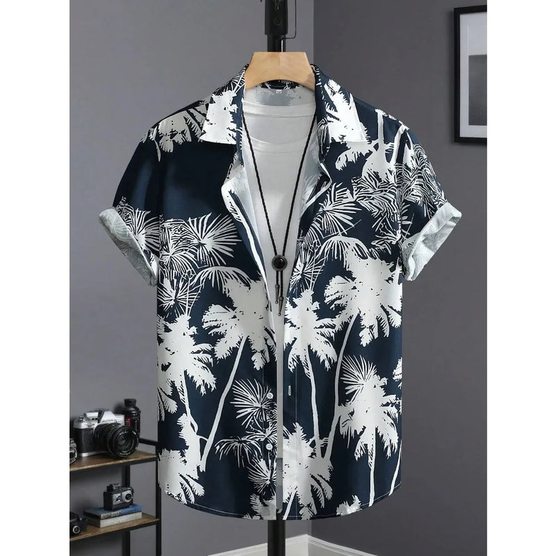 Hawaiian Shirt Man Print Casual Thin Beach Slim Fashion Shirt.