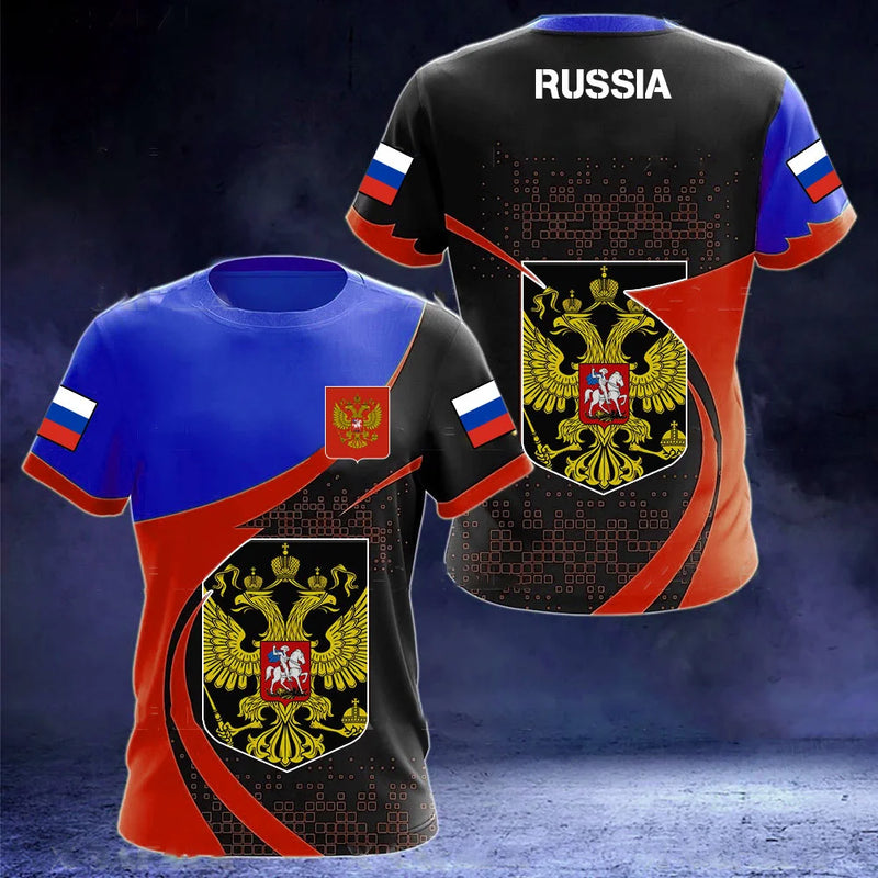 Men's T-shirts Casual Fashion Summer New Russian Flag Short Sleeved Tops.