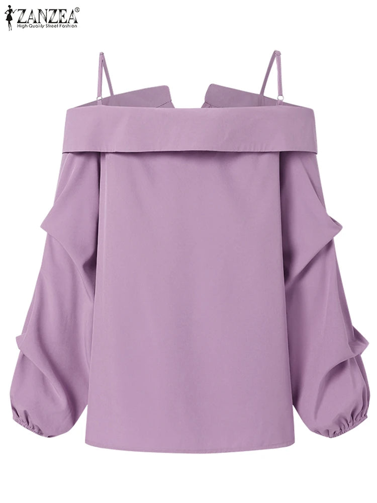 ZANZEA Fashion Shirts Women Sexy Off Shoulder Blouse Summer.