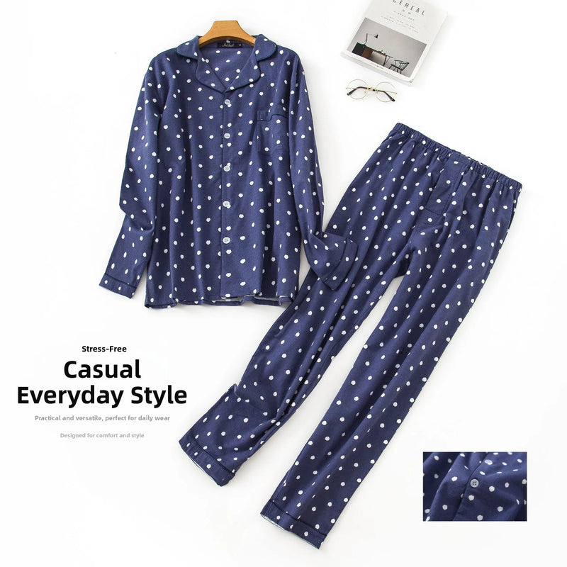 Men's Long Sleeve Plaid Velvet Set Autumn Winter Pajamas.