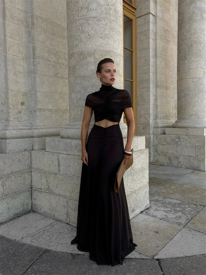 Women’s Mozision Hollow Out Short Sleeve Sexy Maxi Dress.