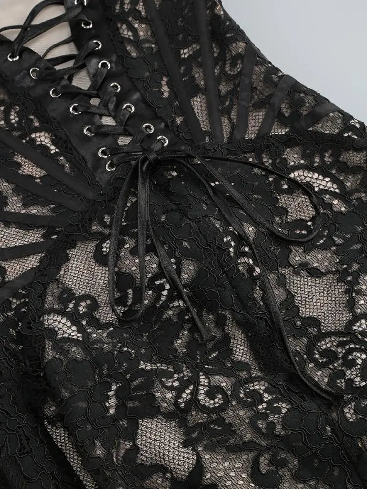 Women’s Sexy Lace See-through Patchwork Corset Dress.