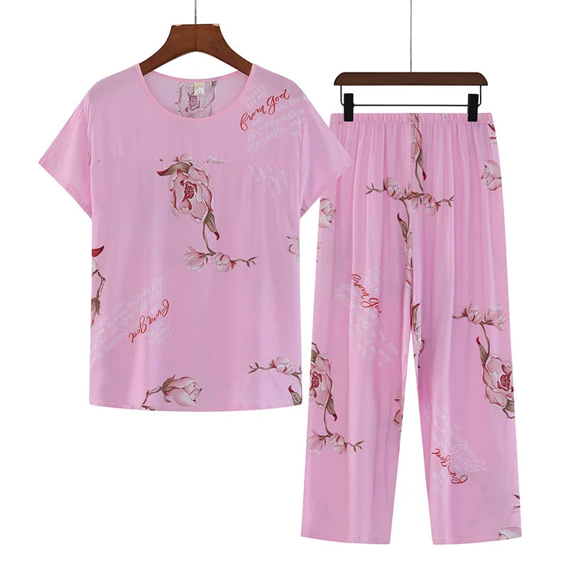 Cotton Pajamas Women's Thin Short Sleeve Set Plus Size.