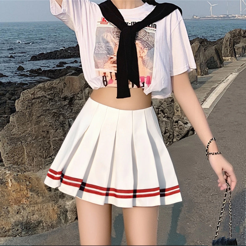 Fashion Preppy Style Pleated Skirts Women Spring Summer.