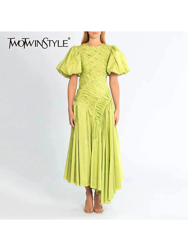 Solid Spliced Folds Irregular Long Dresses for Women.