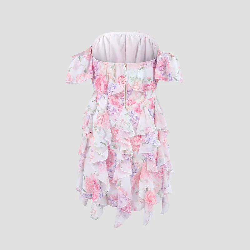 Women’s Chic Floral Printed Mini Dress Backless Sleeveless.