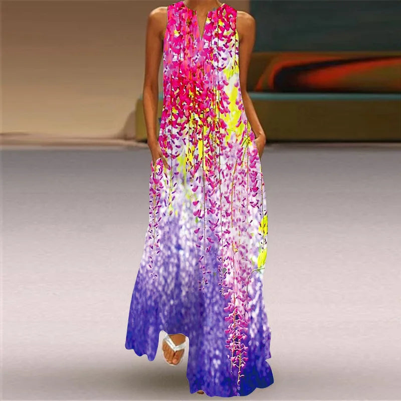 Vintage Print Maxi Dress For Women.