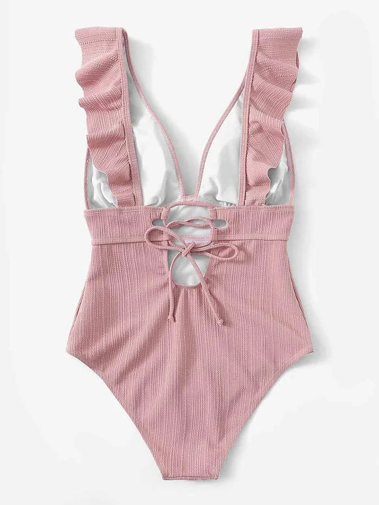 Sexy Ruffled Swimsuit One Piece Women Swimwear.