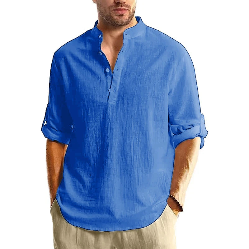 Long Sleeve Henley Shirt Men Cotton Lightweight T-Shirts.