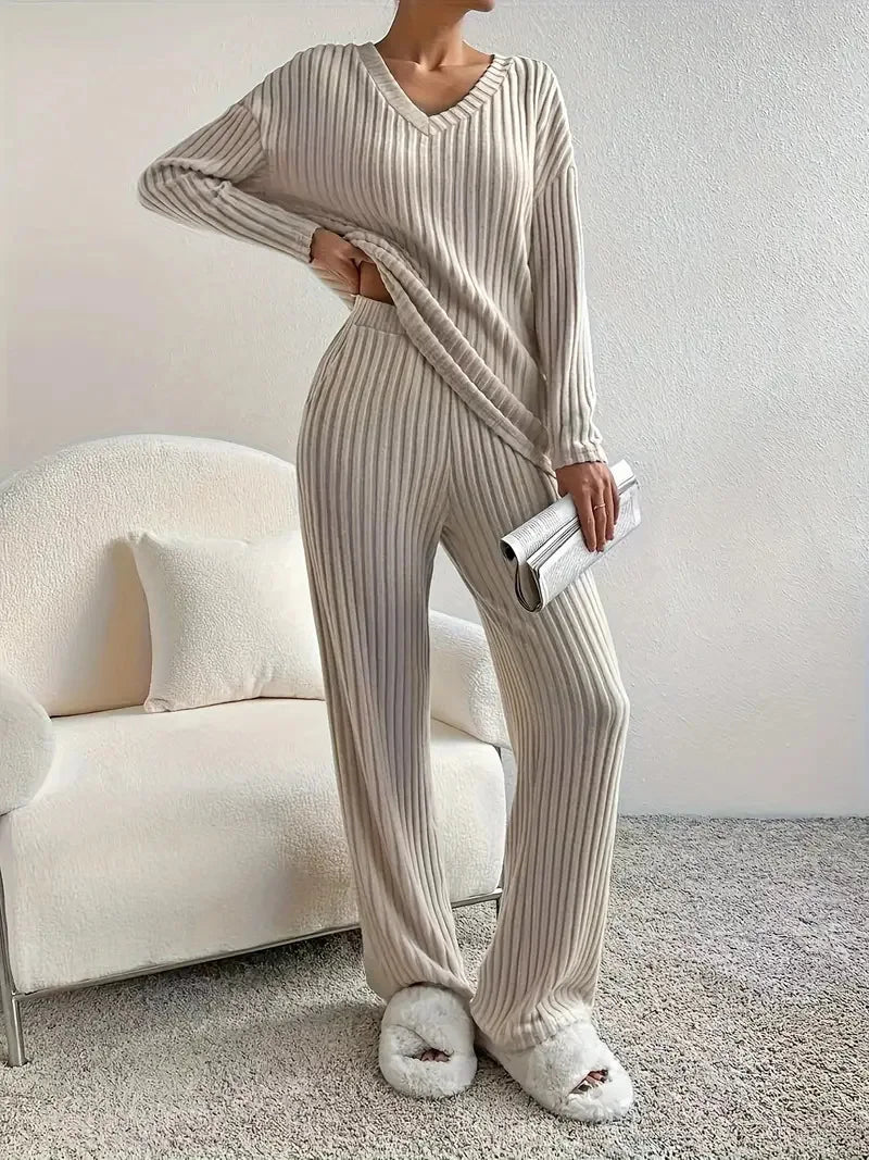 Spring Fashion Women Homewear Set New Style Straight-leg Pants +Loose-fit V-neck.