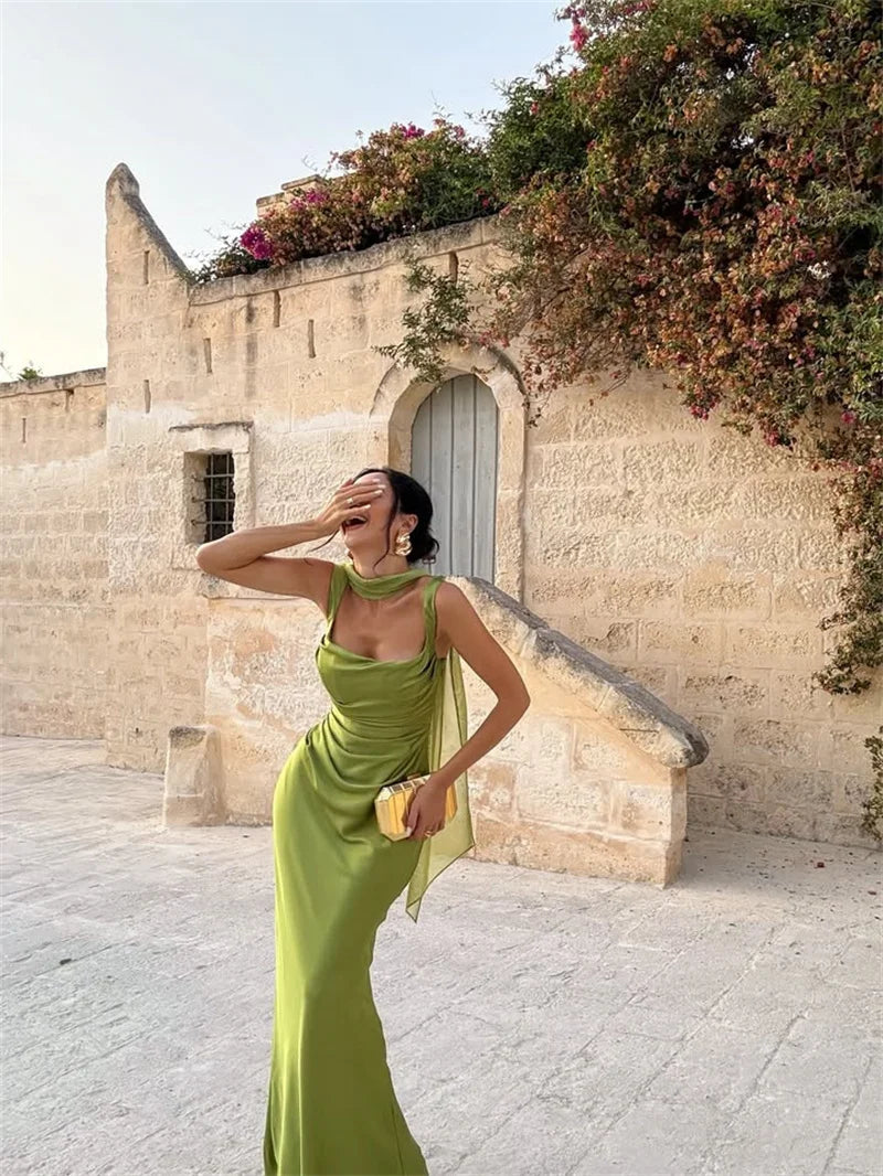 Mozision Satin Backless Sexy Maxi Dress Women Elegant.